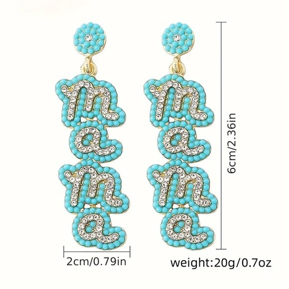 Mama pink seed beads and clear rhinestones drop earrings baby girl baby shower - Picture 2 of 3